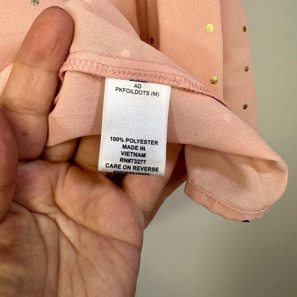 Elle Soft Pink with Gold Polka-dots Bell Sleeve Blouse - M - Picture 7 of 8